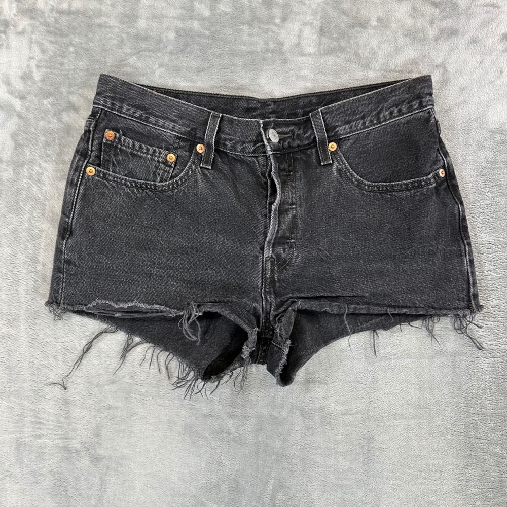 Levi's 501 Original Cut Off‎ Shorts Women's Size 27 Faded Black Button Fly